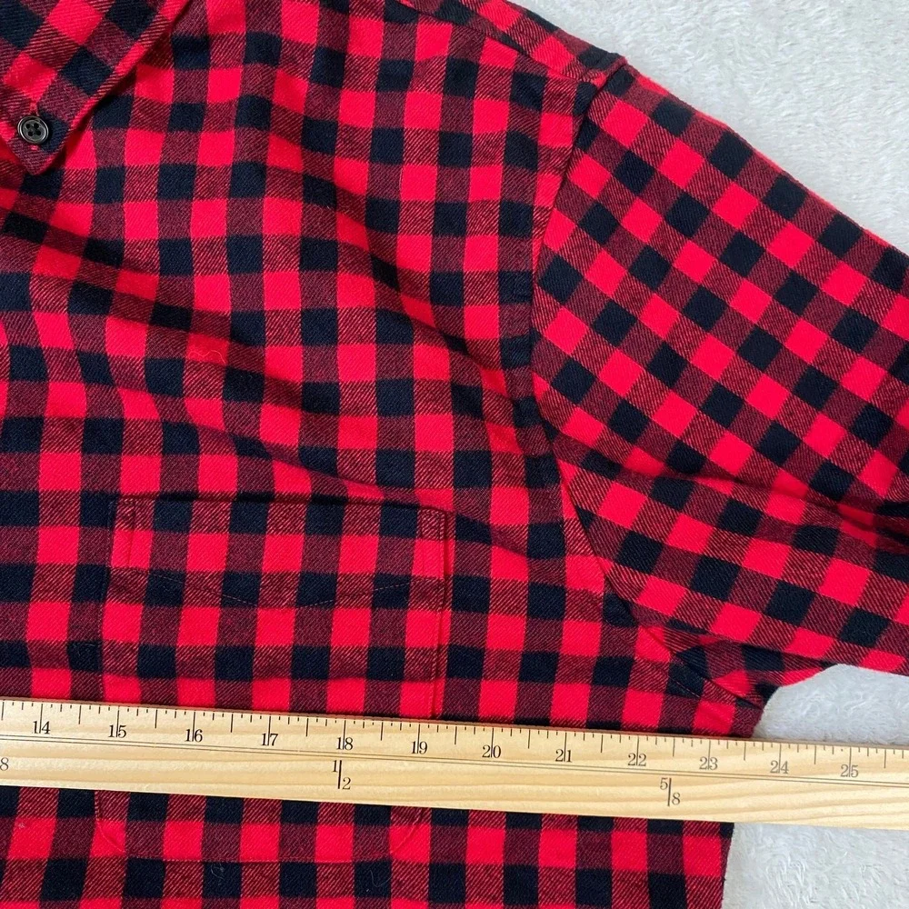 Lands End Flannel Shirt Mens L Red Black Buffalo Plaid 100% Cotton Tailored Fit